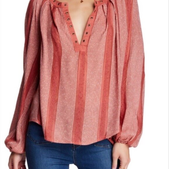 Free People Tops - Free People Against All Odds Desert Sun Blouse Grommet V-Neck